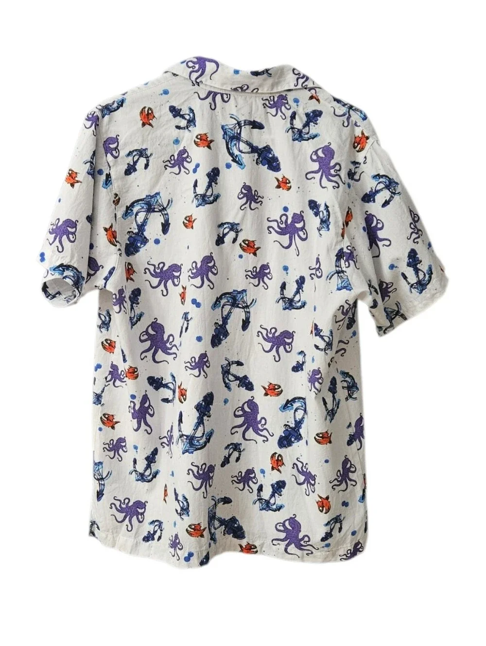 Pirana Joe Octopus & Anchor Print Button Up Shirt Men's Large Short Sleeve - Picture 2 of 9